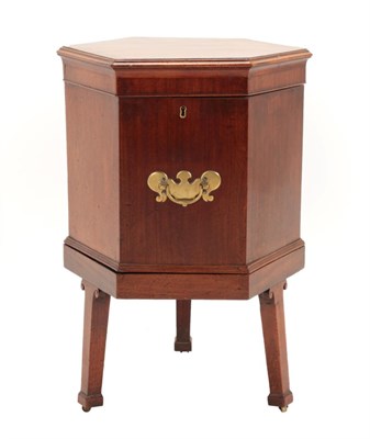 Lot 682 - A George III Mahogany and Barber's Pole Strung Hexagonal Shaped Cellaret, the hinged lid above...