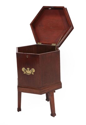 Lot 682 - A George III Mahogany and Barber's Pole Strung Hexagonal Shaped Cellaret, the hinged lid above...