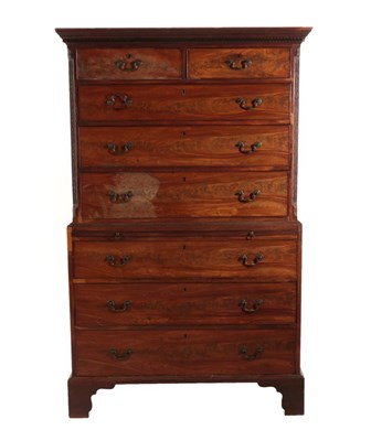 Lot 688 - A George III Mahogany Chest on Chest, circa 1770, labelled Philip Bell, Cabinet Maker, Upholder...