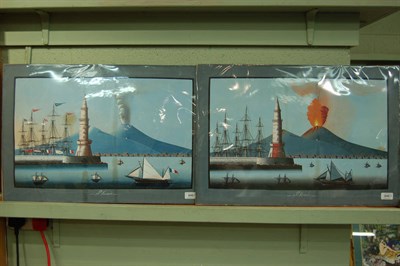 Lot 646 - Neapolitan School (19th/20th century) Harbour scene with fishing boats beside a lighthouse; Harbour