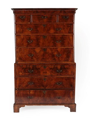Lot 694 - A George II Walnut and Featherbanded Chest on Chest, 2nd quarter 18th century, the moulded...