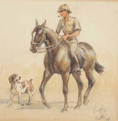 Lot 648 - Charles Johnson Payne, "Snaffles" (1884-1967) Mounted British officer in Indian uniform, a dog...