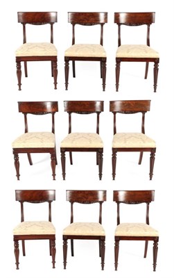 Lot 721 - A Harlequin Set of Nine Mahogany Dining Chairs, circa 1840, comprising six with curved back...