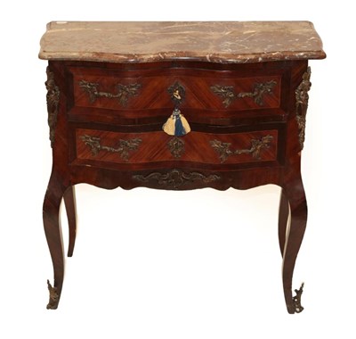 Lot 724 - A Louis XV Kingwood Serpentine Commode, with marble top over two drawers, on cabriole legs, 80cm by