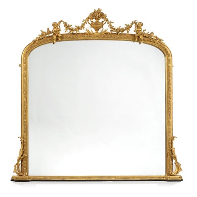 Lot 730 - A Carved Giltwood and Gesso Overmantel Mirror, circa 1860, the original mirror plate within a...