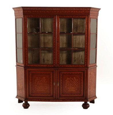 Lot 744 - A Mid 19th Century Dutch Mahogany and Marquetry Inlaid Display Cabinet, the upper section with...