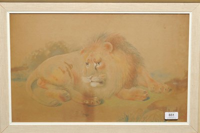 Lot 651 - William Huggins (1820-1884) Study of a recumbent lion Signed with the artist's initials,...