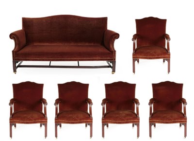 Lot 750 - A 19th Century Six Piece Suite of George III Style Mahogany Seat Furniture, recovered in brown...