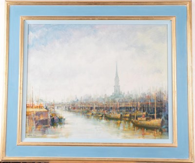 Lot 1012 - Henry Fox FRSA (1855-1922) ''Ayr Harbour'', signed, with inscribed label verso  oil on board,...