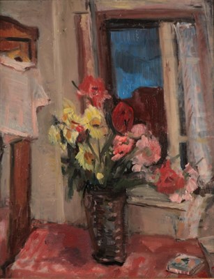 Lot 1019 - Follower of Sir Matthew Smith CBE (1879-1959) Still life of flowers, bears signature, oil on...