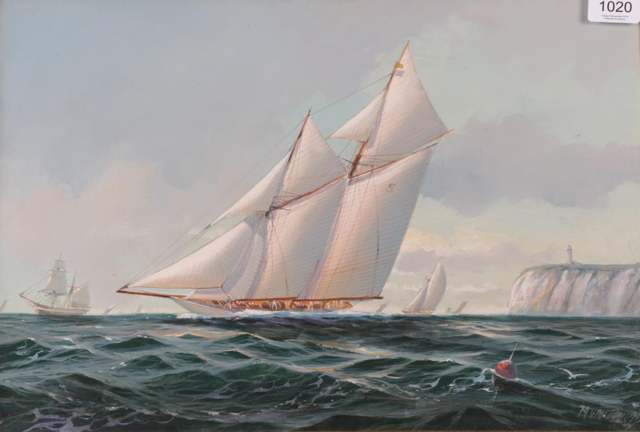 Lot 1020 - Michael Whitehand (b.1941) Yacht and other shipping in a stiff breeze, signed, oil on canvas,...