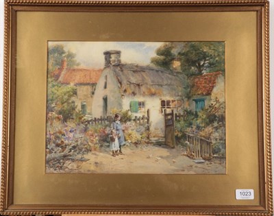 Lot 1023 - Albert George Stevens (1863-1927) Figures before a cottage, near Whitby, signed, watercolour,...