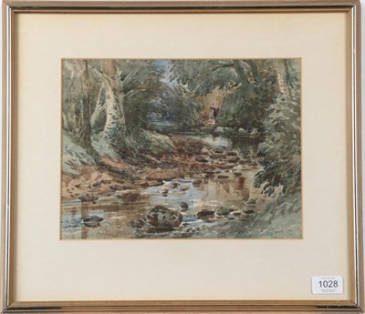 Lot 1028 - Attributed to David Cox (1783-1859) Figure by river bank, signed, watercolour, 23cm by 30.5cm