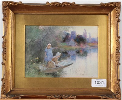 Lot 1031 - Thomas Mackay (1851-1920) Mother and child at rest on a riverside bank and in amongst wild flowers