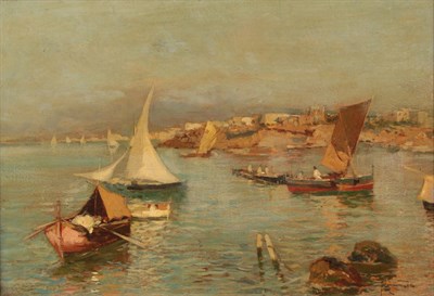 Lot 1034 - Oscar Ricciardi (1864-1935) Italian coastal scene, signed, oil on panel, 18cm by 26.5cm