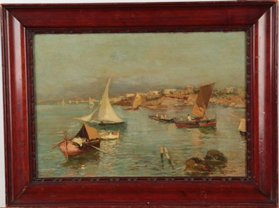 Lot 1034 - Oscar Ricciardi (1864-1935) Italian coastal scene, signed, oil on panel, 18cm by 26.5cm