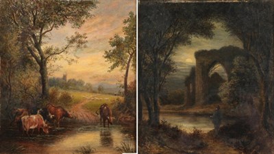 Lot 1046 - J Hardy (19th century) Newstead Abbey by the light of the moon, signed and dated (18)78, oil on...
