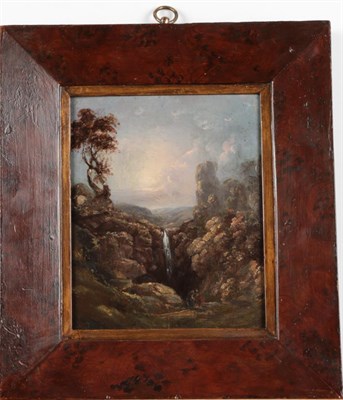 Lot 1050 - Circle of Horatio McCulloch RSA (1805-1867) Highland landscape with waterfall and figures, oil...