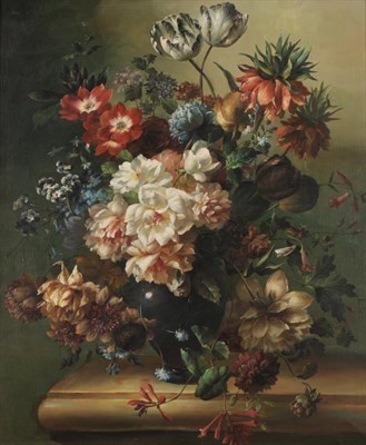 Lot 1051 - Manner of Jean-Baptiste Monnoyer (1636-1699) French Still life of a vase of flowers on a marble...