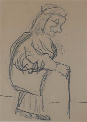 Lot 1052 - Joash Woodrow (1927-2006) ''Study of an Elderly Lady'', charcoal, 61.5cm by 45.5cm  Provenance: 108