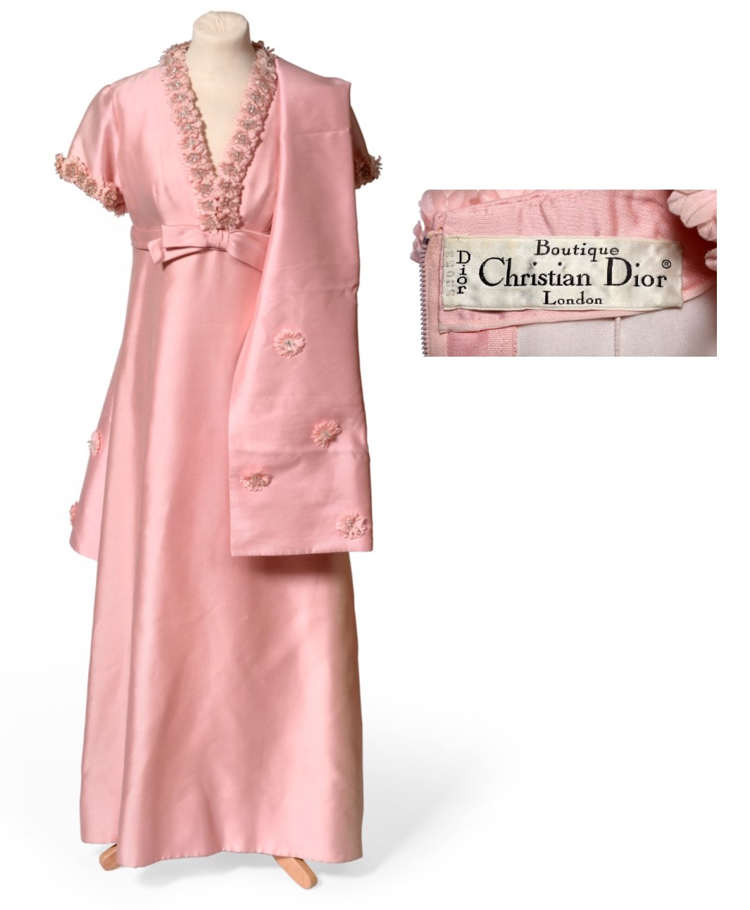 Lot 2168 - Circa 1960's Christian Dior Boutique London Candy Pink Silk Evening Gown, fabric label with...