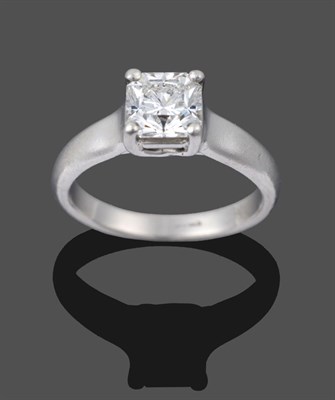 Lot 380 - A Diamond Solitaire Lucida Ring, by Tiffany & Co., the square mixed cut diamond in a white four...