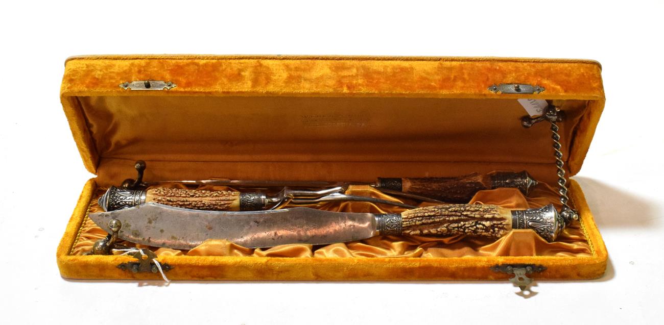 Lot 6 - A V S Weber & Bro., Philadelphia five piece carving set, by J. Russell & Co, Green River Works,...
