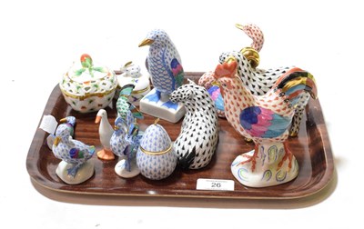 Lot 26 - Herend porcelain comprising eleven animal models and three trinket boxes (14)