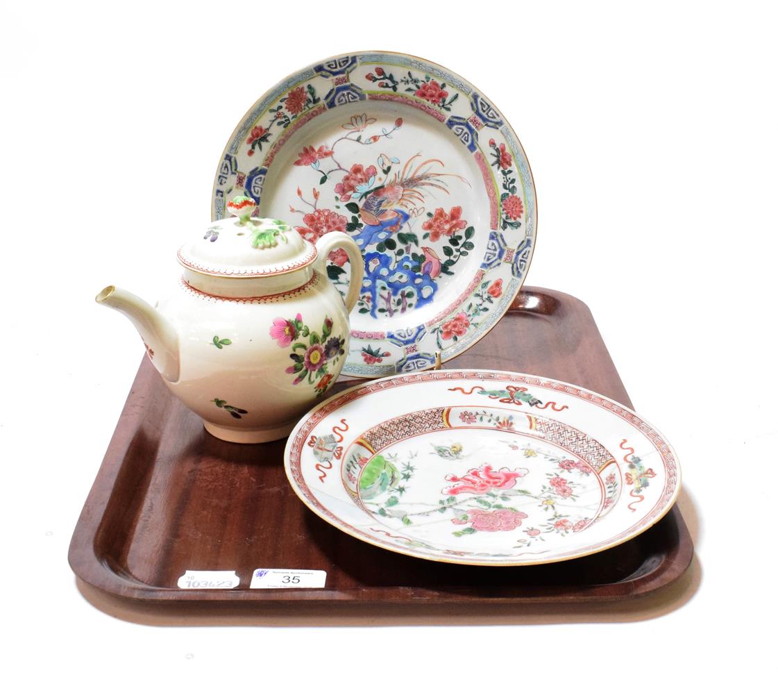 Lot 35 - Two 19th century Chinese Export plates (one a.f.), together with an 18th century English...