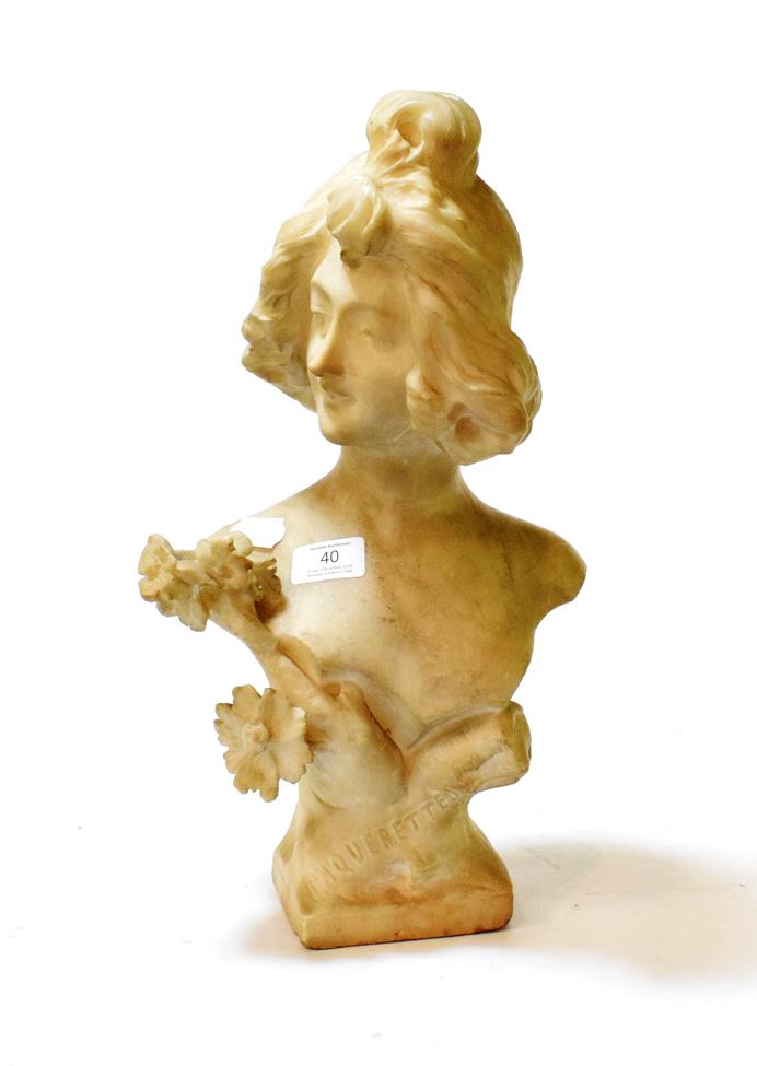 Lot 40 - An Italian carved alabaster bust of a young girl, titled 'Paquerettes' by Ada Cipriani, signed,...