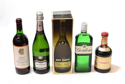 Lot 60 - Remy Martin V.S.O.P fine champagne cognac (one bottle), Drambuie Liquieur (one bottle), Gordans...