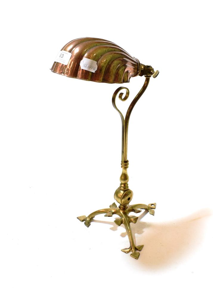 Lot 63 - A Benson brass desk lamp with copper shade