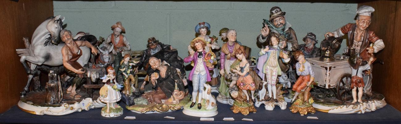 Lot 70 - A collection of Capodimonte and other Continental bisque and porcelain figures and groups,...