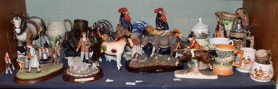 Lot 71 - A group of assorted ceramics and other items including: hunting related mugs, jugs, and models;...