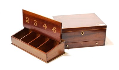 Lot 77 - A 19th century mahogany and boxwood strung hinged box, 33cm wide; and a 19th century mahogany...