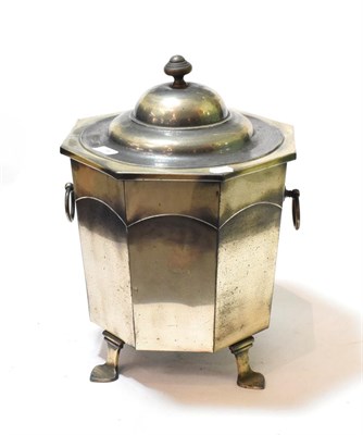 Lot 79 - An octagonal plated coal bucket and cover, early 20th century, with two shovels