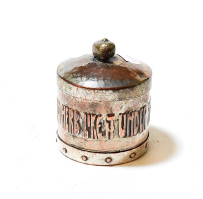 Lot 86 - An Arts and Crafts Motto tobacco box 'There's no herb like it under the canopy of heaven'
