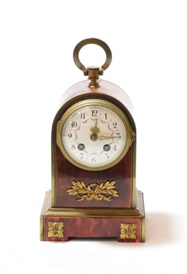 Lot 99 - A 19th century French tortoiseshell and ormolu mounted mantel clock, twin train movement,...