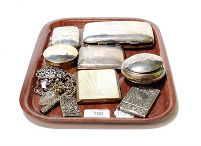 Lot 102 - A George V silver cigarette-case, Birmingham 1919; another smaller, Birmingham 1922; an...