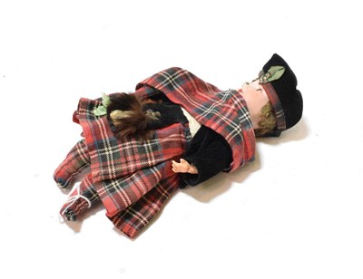 Lot 124 - German Armand Marseille 390 bisque socket head doll in traditional Highland costume with beret,...