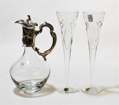 Lot 126 - Two Waterford crystal champagne flutes (cased) and a Ercuis claret jug (boxed) (2)