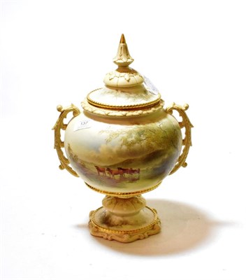 Lot 137 - A large late 19th/early 20th century Royal China Works Worcester twin-handled vase and cover, scene