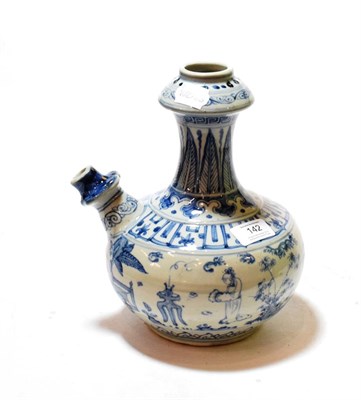Lot 142 - A Chinese blue and white wine pot, figural landscape design, 24cm high