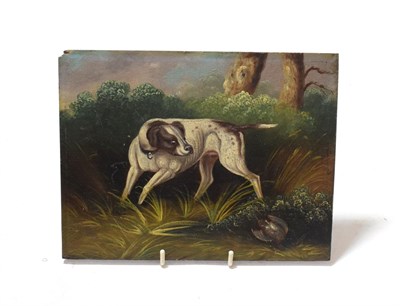 Lot 152 - A small 19th century oil on panel of a dog and game