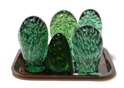 Lot 161 - Six Victorian green glass Sunderland dump paperweights