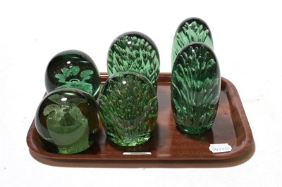 Lot 163 - Six Victorian green glass Sunderland dump paperweights