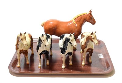 Lot 178 - Beswick Pinto Ponies, model No. 1173, two Skewbald gloss, and two Piebald gloss; together with...