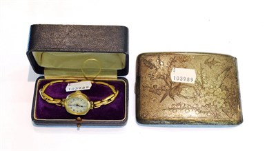 Lot 207 - Ladies 9 carat gold cased wristwatch; together with: a Chinese Export silver cigarette-case,...