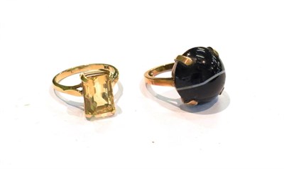 Lot 220 - A sardonyx ring, stamped '585', finger size I1/2 (approximately, with sizing spheres); and a...