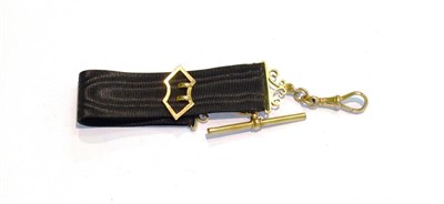 Lot 222 - A 9 carat gold and black ribbon watch fob with bar